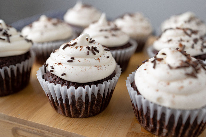 Hot Chocolate Cupcakes with a Marshmallow Fluff Buttercream Frosting