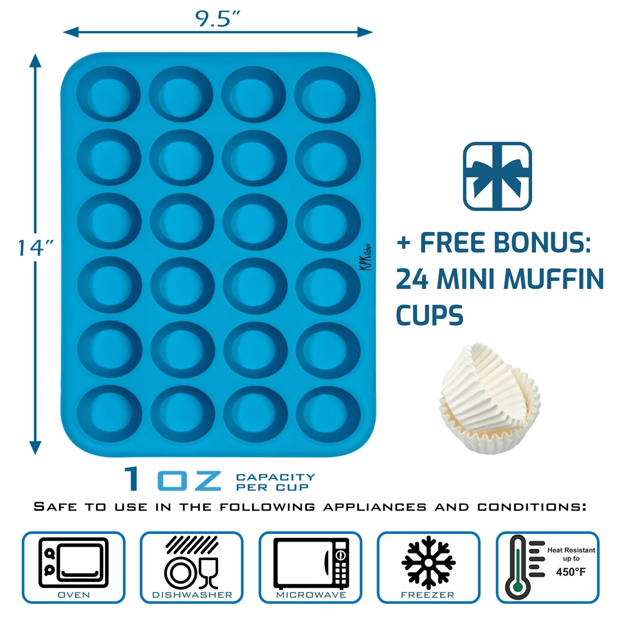CAKETIME Silicone Muffin Pan Mini 24 Cups Cupcake Pan, Nonstick BPA Free  Silicone Baking Pan 1 Pack