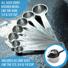 Load image into Gallery viewer, Stainless Steel Measuring Cups and Spoons Set of 16 - 7 Cups &amp; 7 Spoons + Conversion Chart + Leveler - KPKitchen