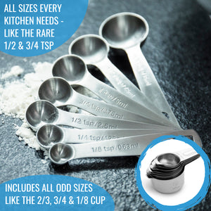 Measuring Cups and Spoons Set, 18/8 Stainless Steel 7 Measuring Cups and 8  Measuring Spoons with Leveler, Kitchen Measure Cups Spoons Heavy Duty