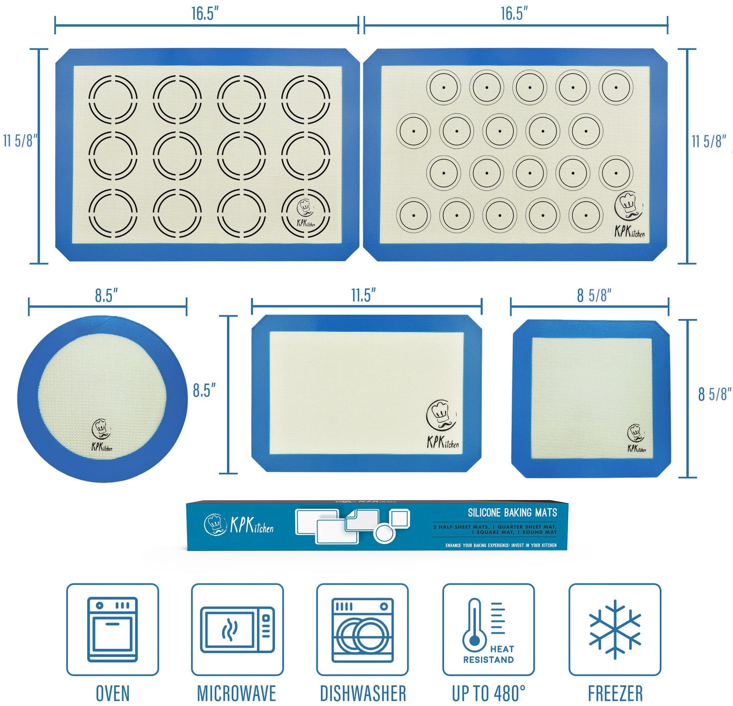 Silicone Baking Mats. Set of 5. Non-Stick & 100% Silicone | KPKitchen