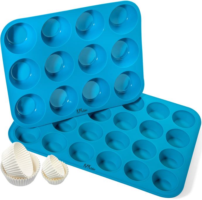 Silicone Muffin Pans Set - 12 Cup & 24 Mini Cup Sizes - KPKitchen