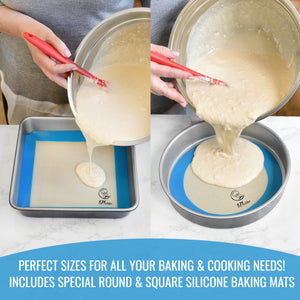 Silicone Baking Mats Set of 5 - 2 Half Sheet Mats + 1 Quarter Sheet Mat + 1 Round & 1 Square Mat - KPKitchen