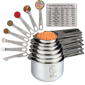 Stainless Steel Measuring Cups and Spoons Set of 16