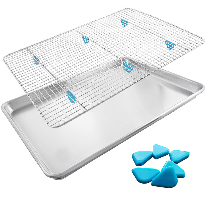 Aluminum Baking Sheet with Stainless Steel Cooling Rack Set with Exclusive Silicone Feet - KPKitchen